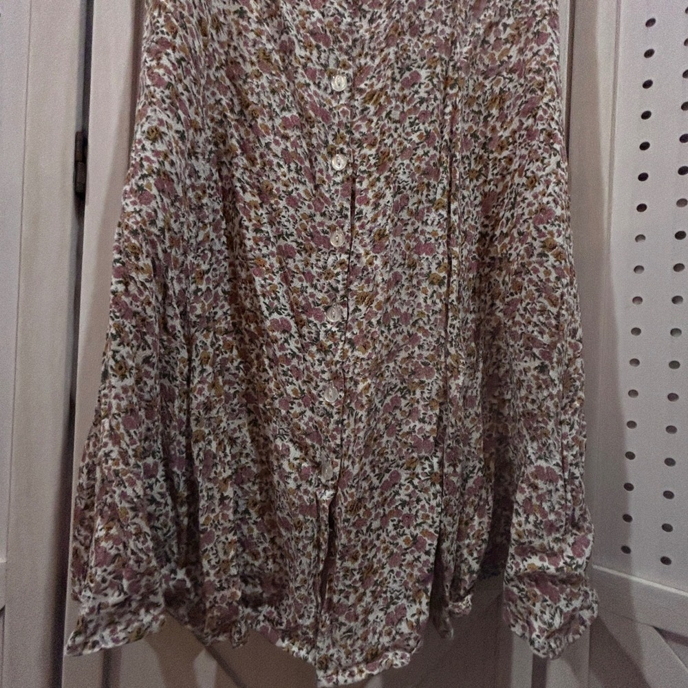 Rolla's Floral Print Square Neck Button Front Mini Dress XS White Pink Deadstock - Picture 3 of 8